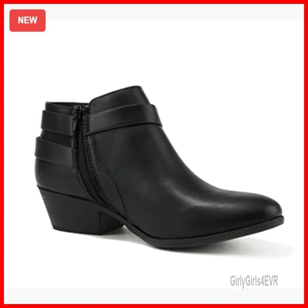 Women's Ankle Booties with Multi-Strap Design and Block Heel, Wide Fit